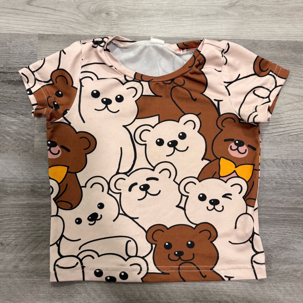 Bear Print Short Sleeve Tee in Light Pink and Brown